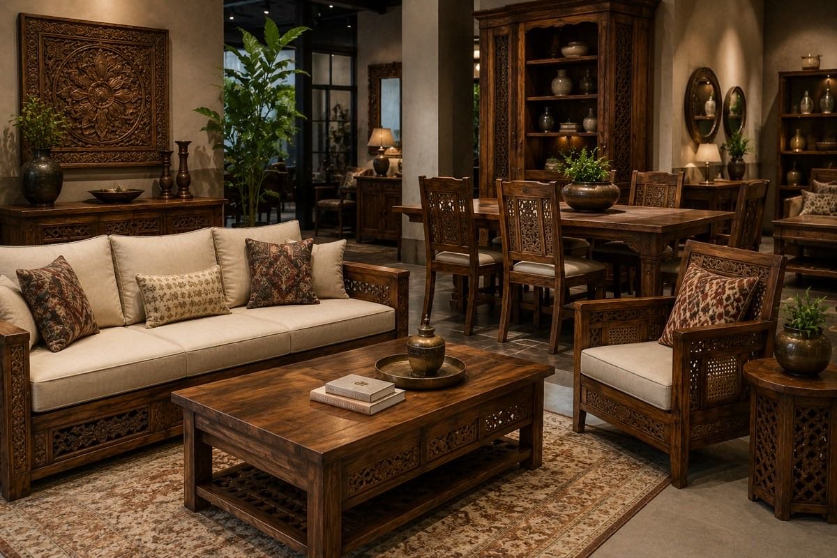 Handcrafted wood furniture showroom